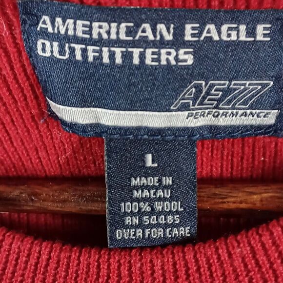 Vtg Wool American Eagle L Men's AE77 Performance Sweater Red Blue Sleeve Stripe - Picture 6 of 10